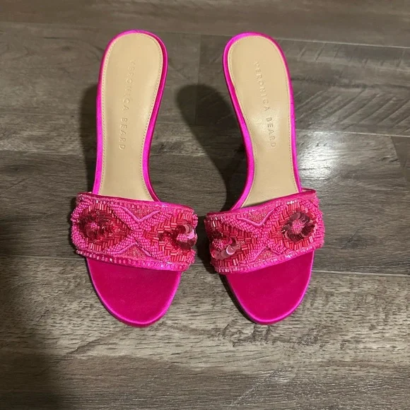 NEW Veronica Beard Braxton Beaded Heels Fuchsia 7.5 - Picture 2 of 6
